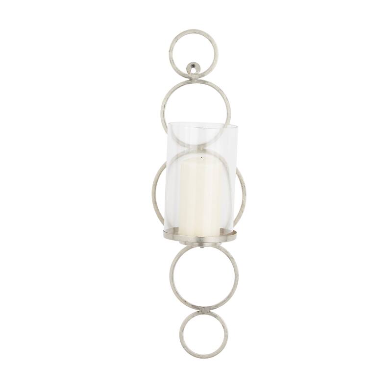 CosmoLiving by Cosmopolitan Metal Stacked Circle Geometric Wall Sconce with Glass Holder - Gold, Black, Silver