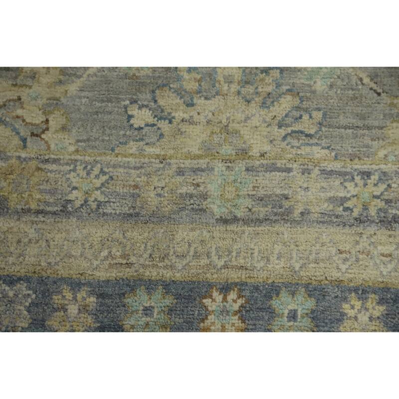Handmade Gray Oushak Vegetable Dye Area Rug, Floral Geometric Carpet - 11' 8'' X 9' 0''