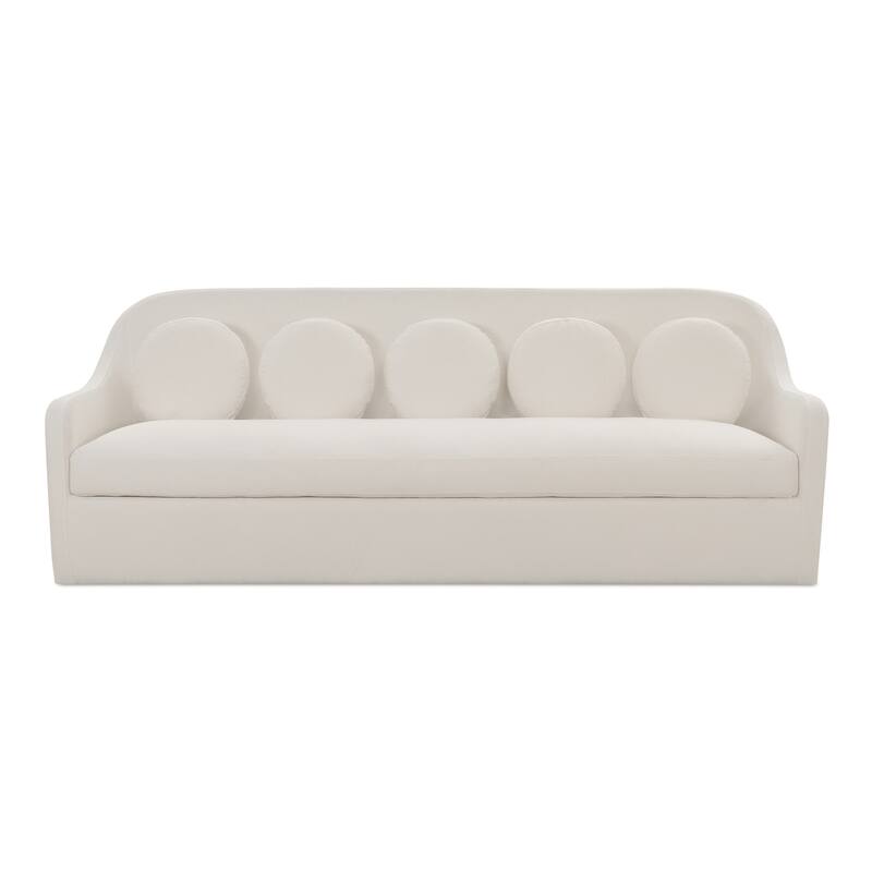 NADAAL STUDIOS Rivenor Rialto Sofa, High Curved Back, Five Round Toss Cushions, White Performance Upholstery