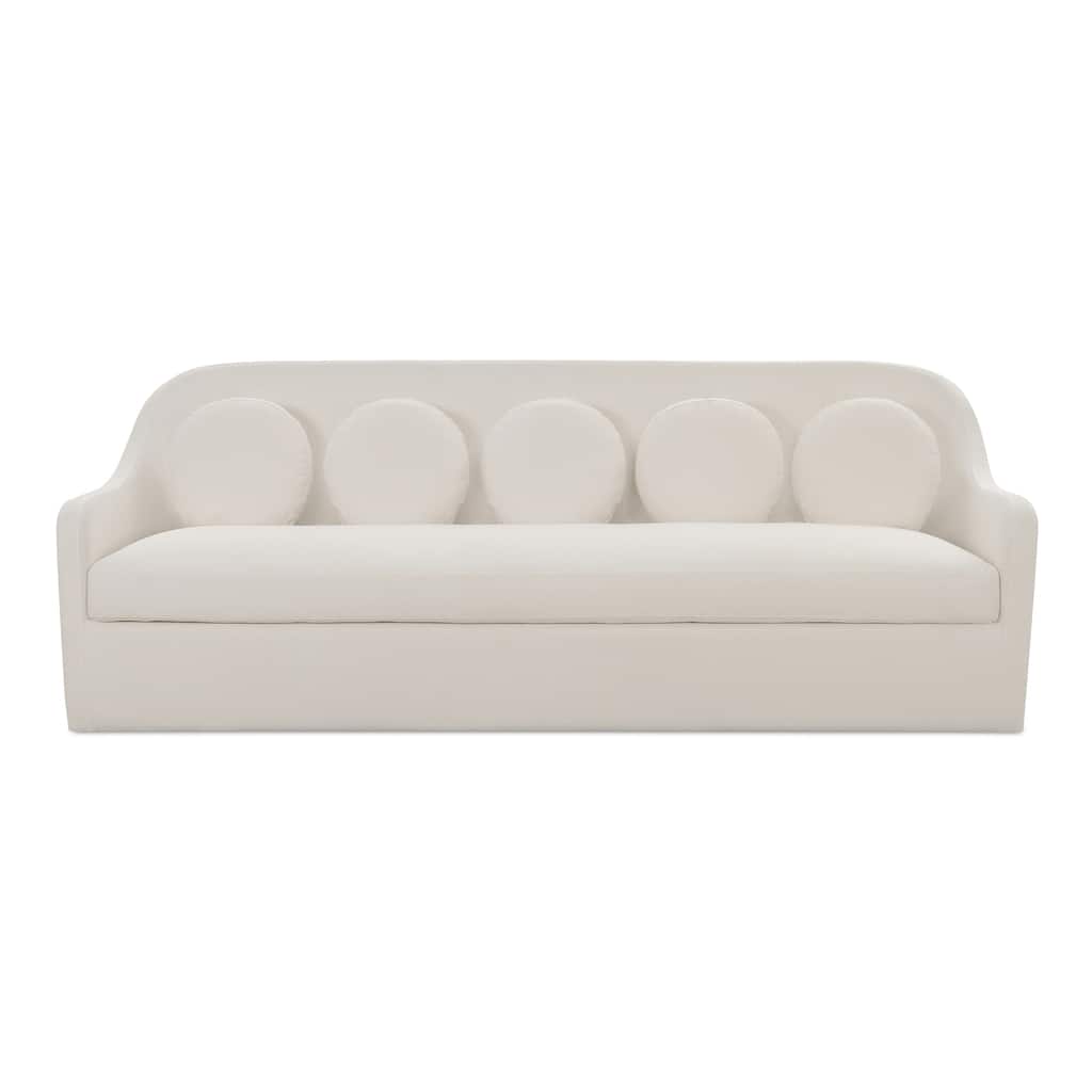 NADAAL STUDIOS Rivenor Rialto Sofa, High Curved Back, Five Round Toss Cushions, White Performance Upholstery