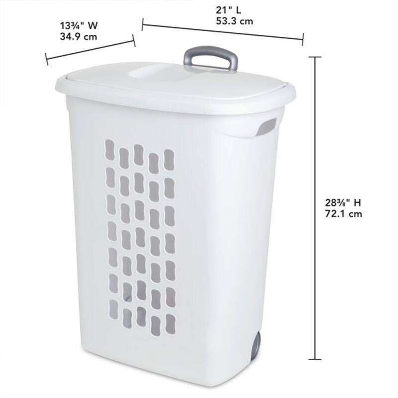 Sterilite Laundry Hamper Flip Top Lid Retractable Pull Handle Wheels, (3 Pack) - N/A