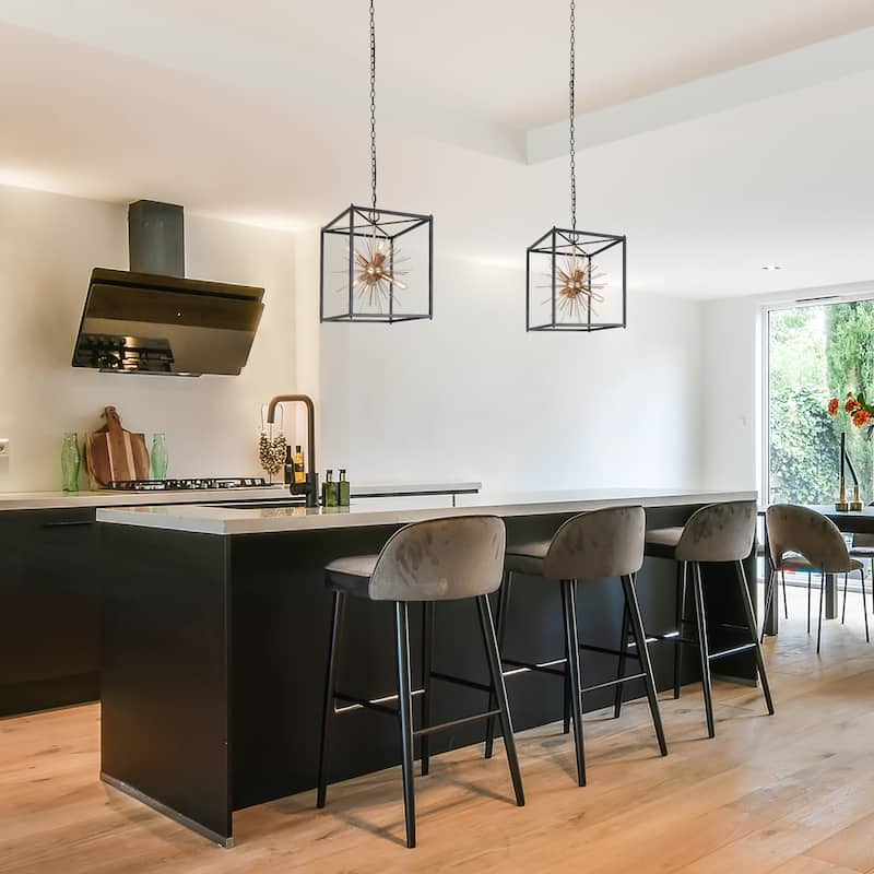 Twink Modern Black Gold 6-light Square Chandelier Starburst Pendant Light for Dining Room
