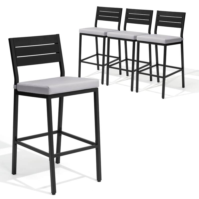 Pellebant Outdoor 2 or 4PCS Barstools with Cushion - 15.9 in D x 17.3 in W x 40.2 in H - Light Grey - 4PC