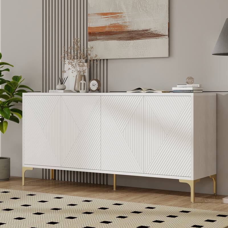 Modern 4-Door Buffet Cabinet Sideboard Cabinet with Adjustable Shelves, Push-Open Door Design, for Living Room and Kitchen