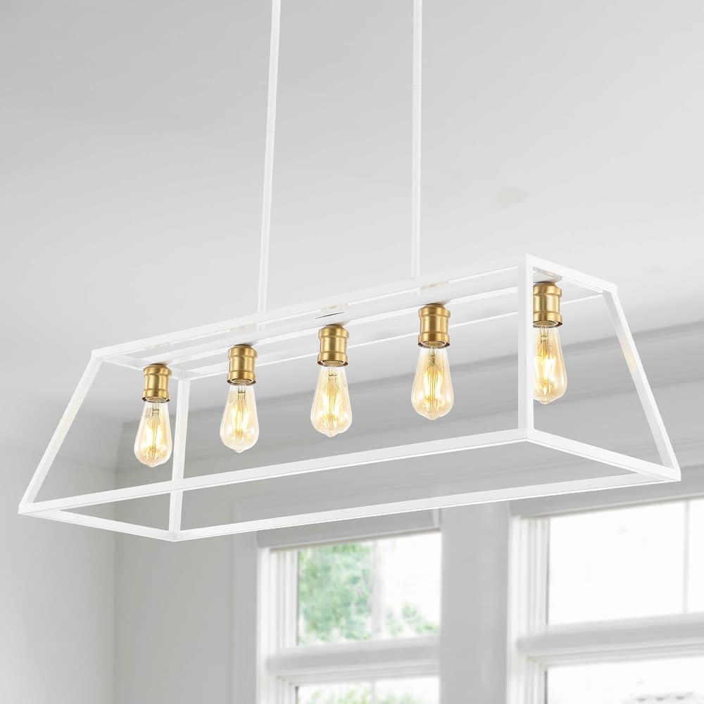 JONATHAN Y Staunton 38" 5-Light Adjustable Iron Farmhouse Vintage LED Dimmable Pendant