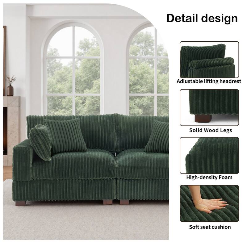 Modern Plush Corduroy Loveseat Sofa Couch with Pillows