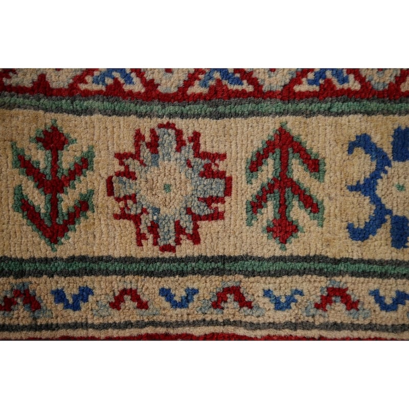 Geometric Kazak Oriental Runner Rug Hand-Knotted Grey Wool Carpet - 2'7" x 16'0"