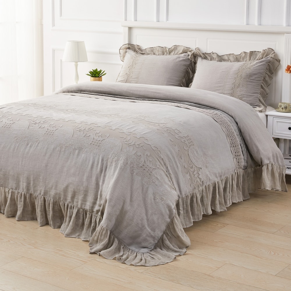 The Gray Barn Spring Field Linen Duvet Set - 4 Color (White, Grey, Pink, Ivory)