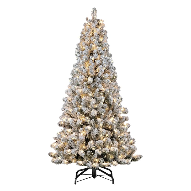 Puleo International 6.5' Pre-lit Flocked Virginia Pine Artificial Christmas Tree