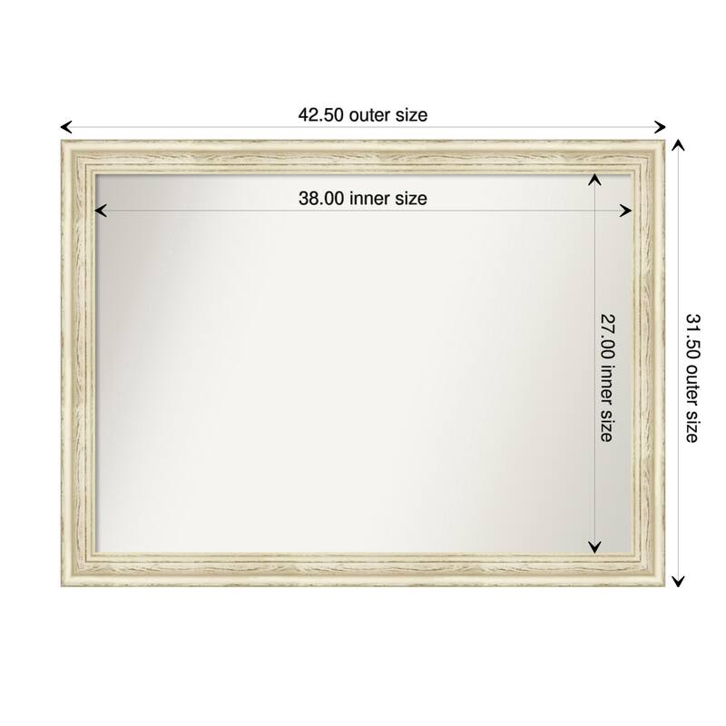 Country White Wash Framed Non-Beveled Custom Wall Mirror, Bathroom Vanity Mirror - Outer Size: 42.5 x 31.5