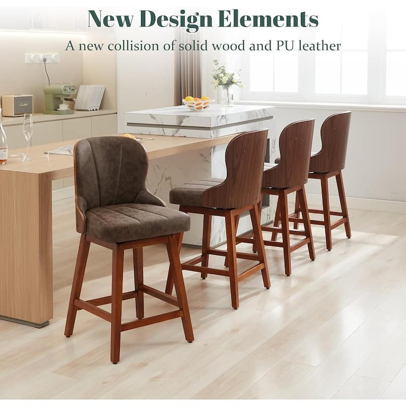 XINMICS 26 Inches Counter Height Bar Stools, Swivel PU Leather Bar Stools with Bentwood Backs, Set of 2/3 - N/A