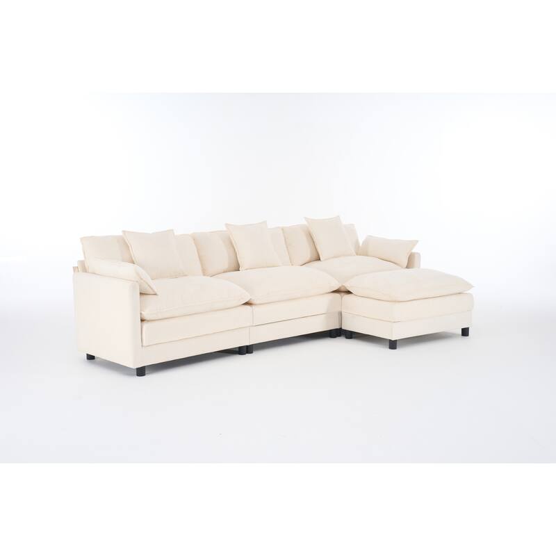 L Shaped Modular Sectional Sofa with Movable Ottoman, Chenille Upholstered Cloud Couch, Deep Seat Sofa with Pillow