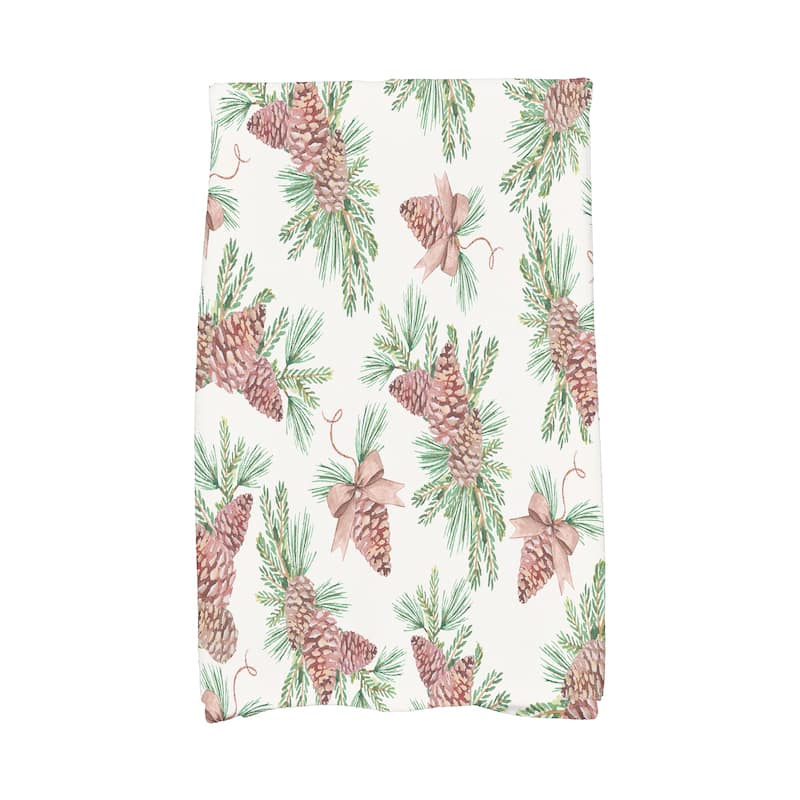 Greenery 18 x 30 Inch Holiday Print Kitchen Towel - Ivory