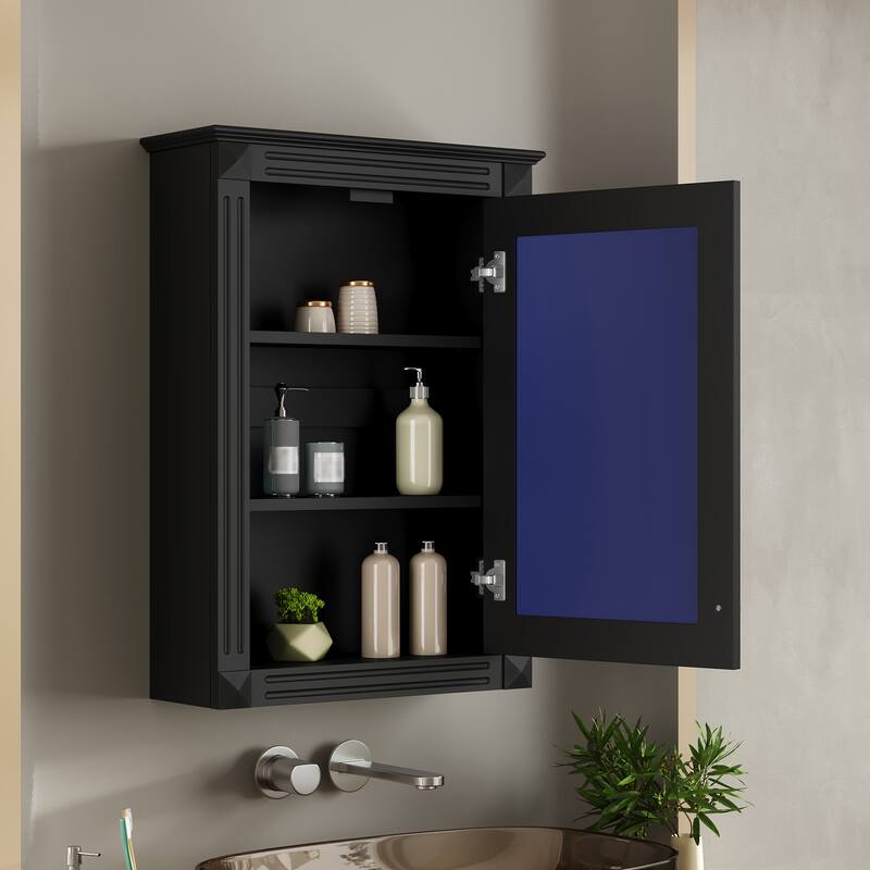 20" Wall Mounted Bathroom Storage Cabinet with Mirror - Black