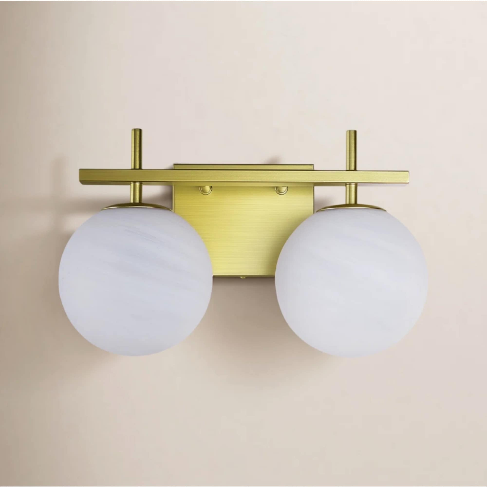 Shade Stand 2‑Light Bathroom Vanity Light, Wall Sconce with Marble Glass Globe ...