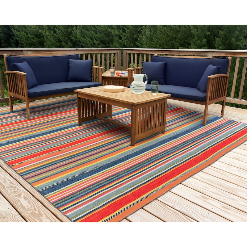Liora Manne Sonoma Malibu Stripe Hand-woven Indoor/ Outdoor Area Rug - 8' Square - Sunscape