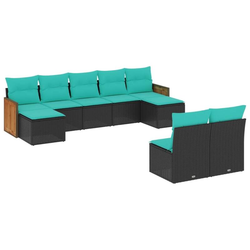 vidaXL 9 Piece Patio Sofa Set with Cushions Black Poly Rattan
