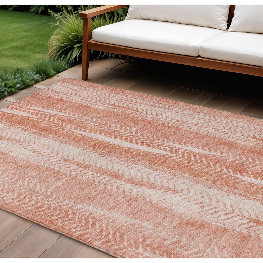 HomeRoots Botanical Leaves Transitional Rectangle Outdoor Rug