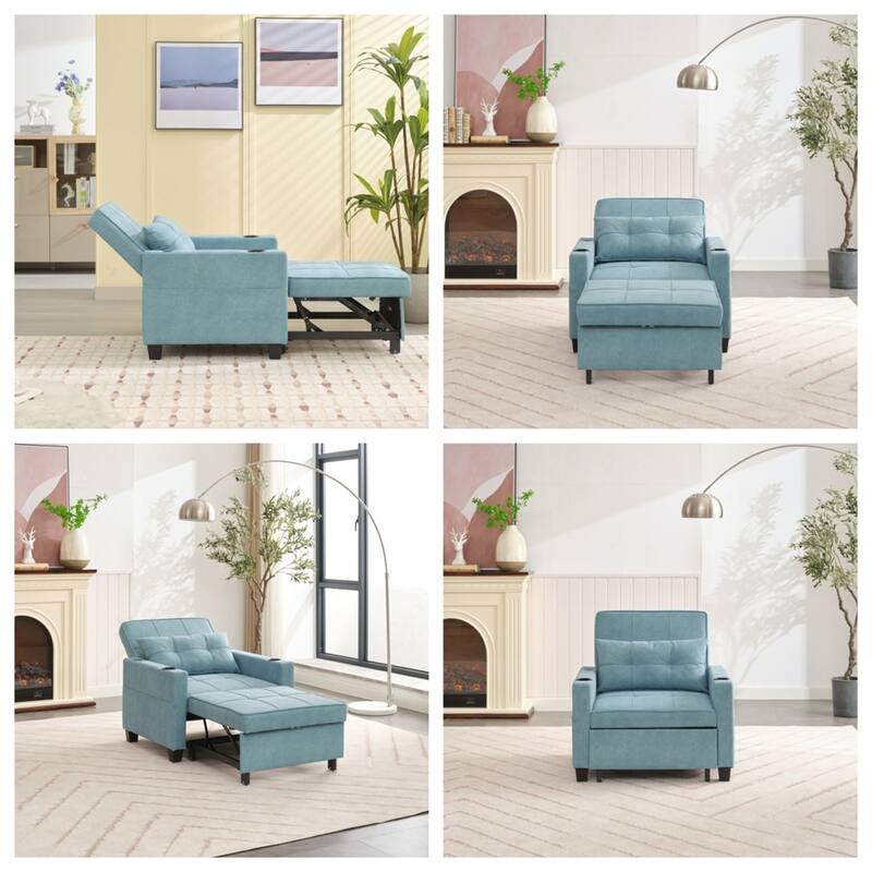 3-in-1 Pull Out Convertible Sleeper Chair w/ USB Ports,Wear Resistant