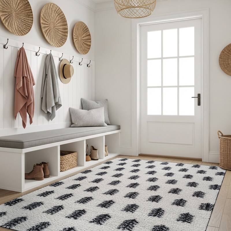 Scandinavian Arrow Shag Rug - Modern Look - Anthracite Dark Gray - Easy Maintenance - Anthracite - 4' x 6'