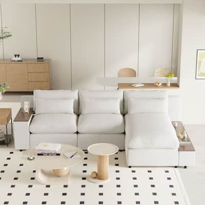 Modern L-Shaped Modular Sectional Sofa with 3 Pillows and 2 Storage Spaces