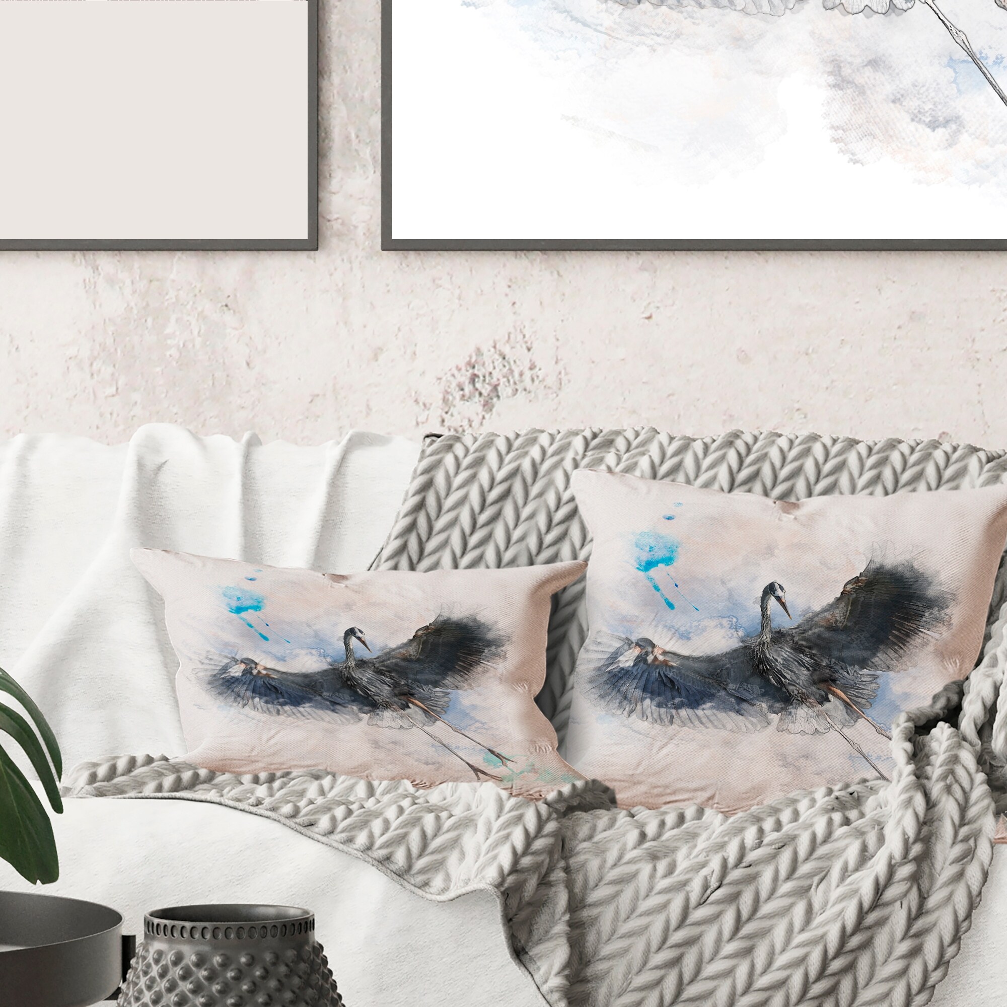 Designart Great Blue Heron Bird Farmhouse Printed Throw Pillow Bed Bath Beyond 33964160