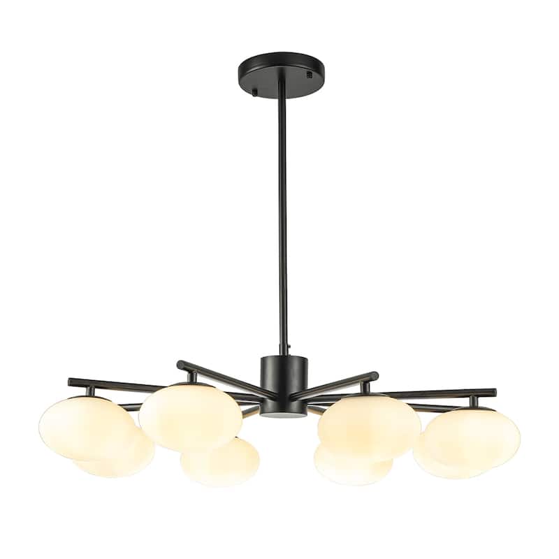 8-Light 32'' Mid Century Modern Opal Glass Chandelier Classic Globe Pendant Light For Dining Room Living Room - W32''