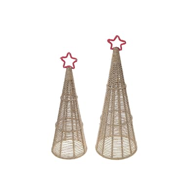 Christmas Jute Cone Tree With Star Set Of 2