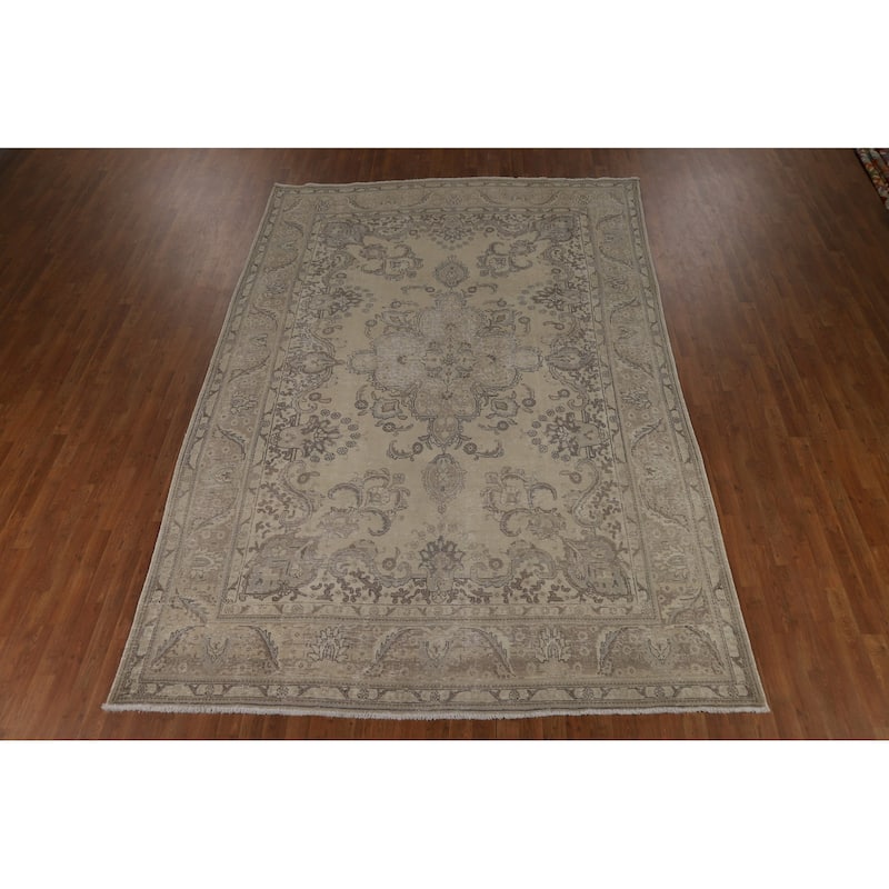 Tabriz Persian Vintage Area Rug Hand-Knotted Oriental Wool Carpet - 8'0" x 12'0"