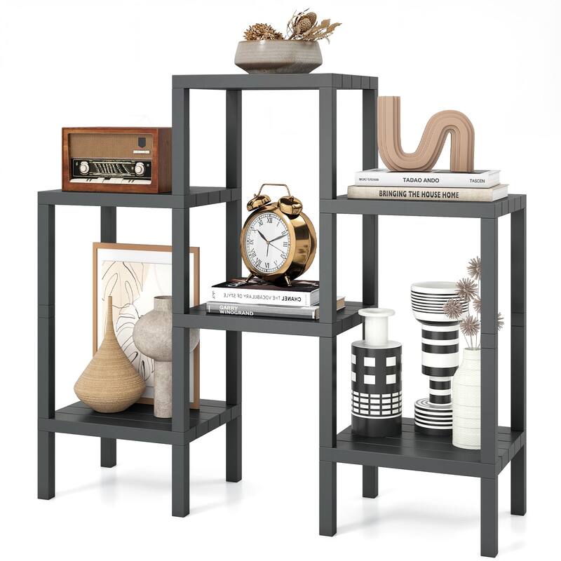 Gymax 6-Tier Plastic Modular Storage Shelves Open Display Utility - Grey