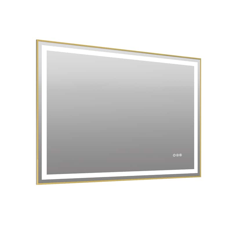 Topcraft Gold Framed Tempered Glass Mirror with Dual LED Strip Lighting