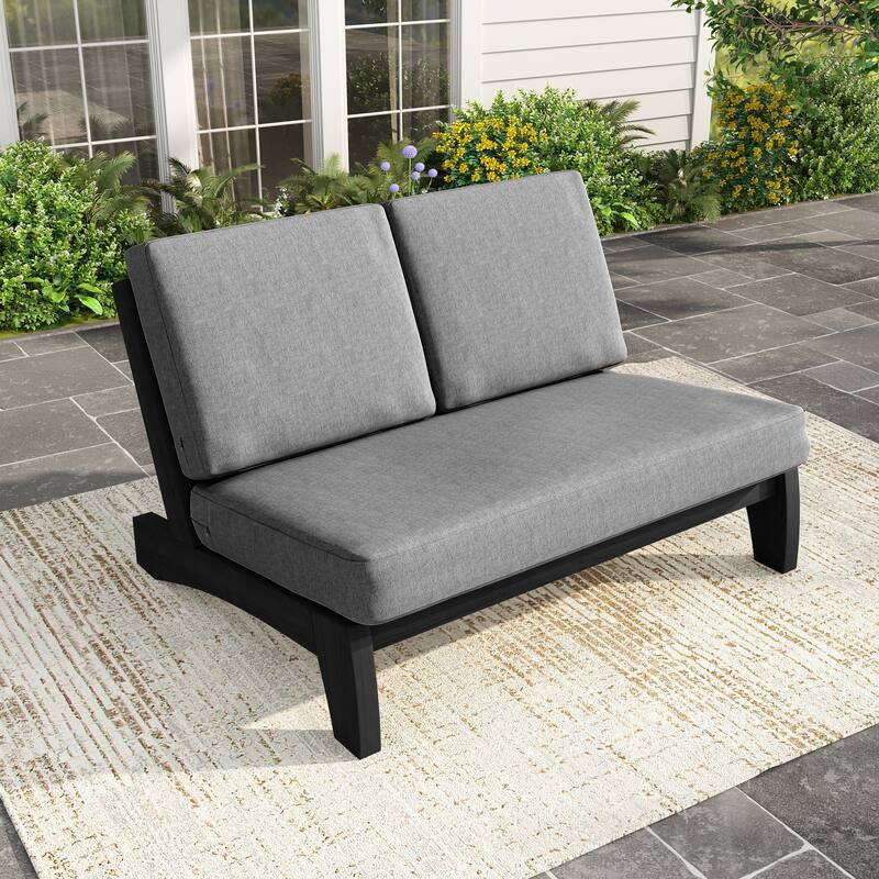 Outdoor Patio Solid Wood Chairs Loveseat Table Chat Set with Cushion