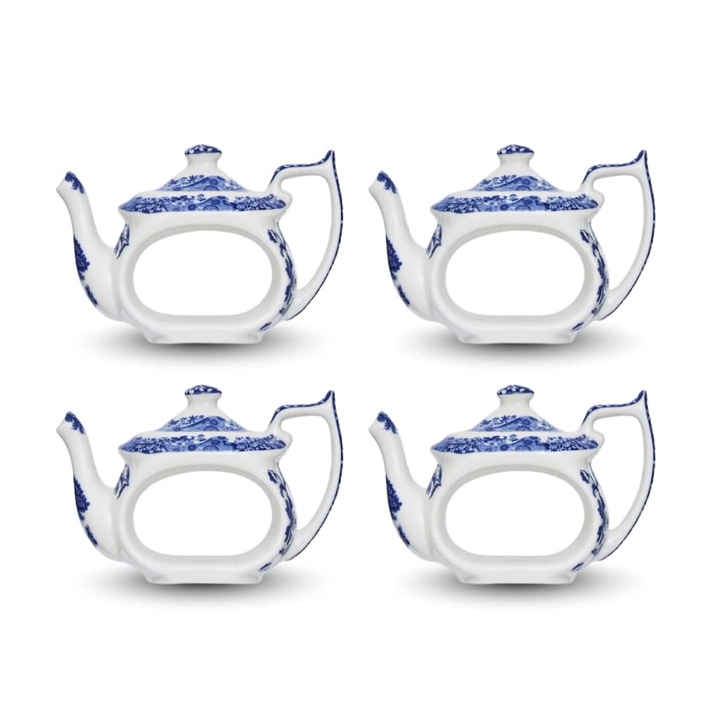 Spode Set of 4 Blue Italian Teapot Napkin Rings - 2.5"