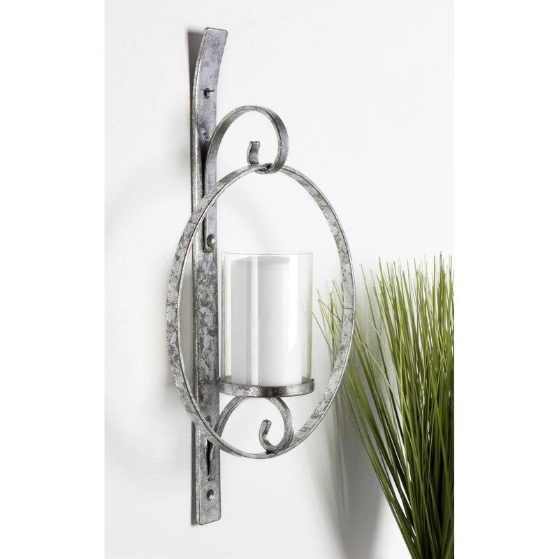 Kate and Laurel Doria Round Glass and Metal Wall Sconce - 12x22