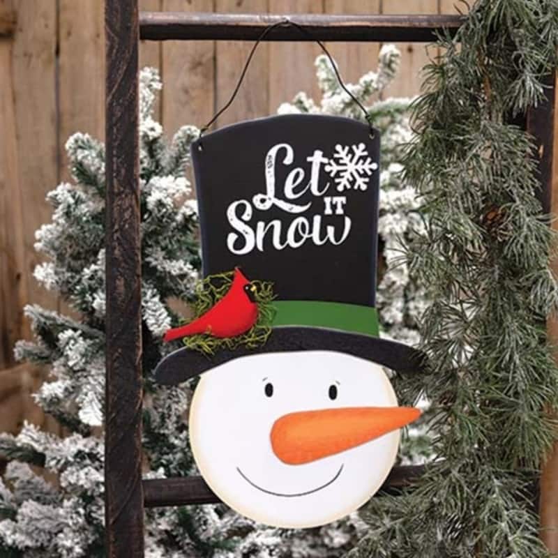 White Black Wooden Snowman Hanger with Top Hat and Holiday Decor - 9.50 x 0.50 x 14.50 in.