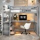 preview thumbnail 2 of 34, Full Size Loft Bed with Desk and Shelves, 2 Built-in Drawers, Gray