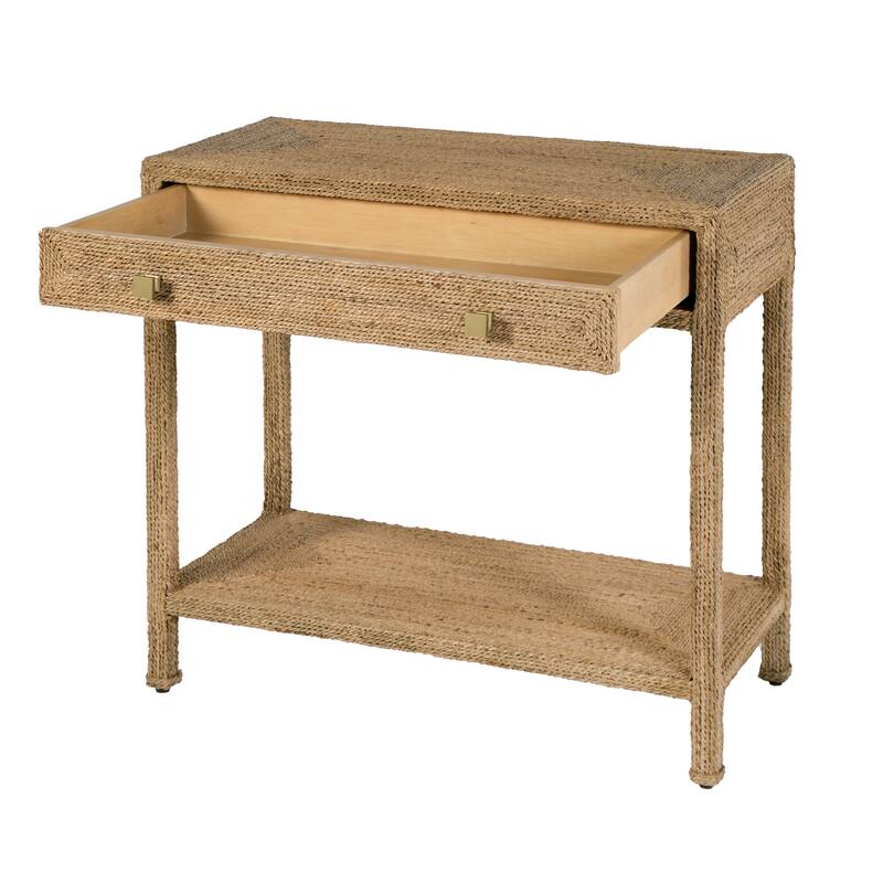 Como 31.5 in. W Rectangular Banana Leaf 1 Drawer Console Table with Lower Open Shelf