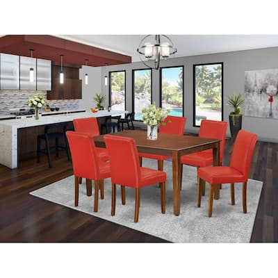 HomeStock 7-Pc Rectangle Mahogany Finish Solid Wood Top Dining Table with 6 Parson-Chairs