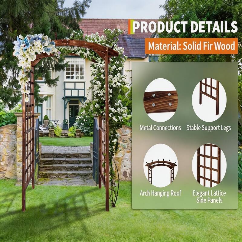 85-Inch Garden Pergola Arched-Top Suitable For Climbing Plants Teak