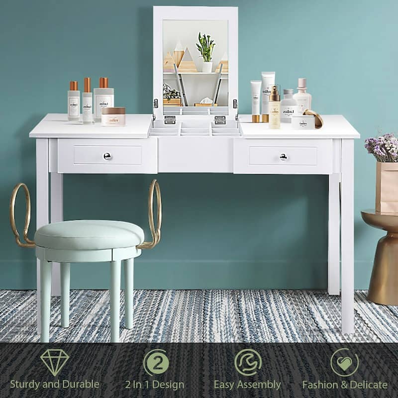 Vanity Dressing Table with 1 Mirror and 2 Drawers - 44" x 19" x 32" (L x W x H)