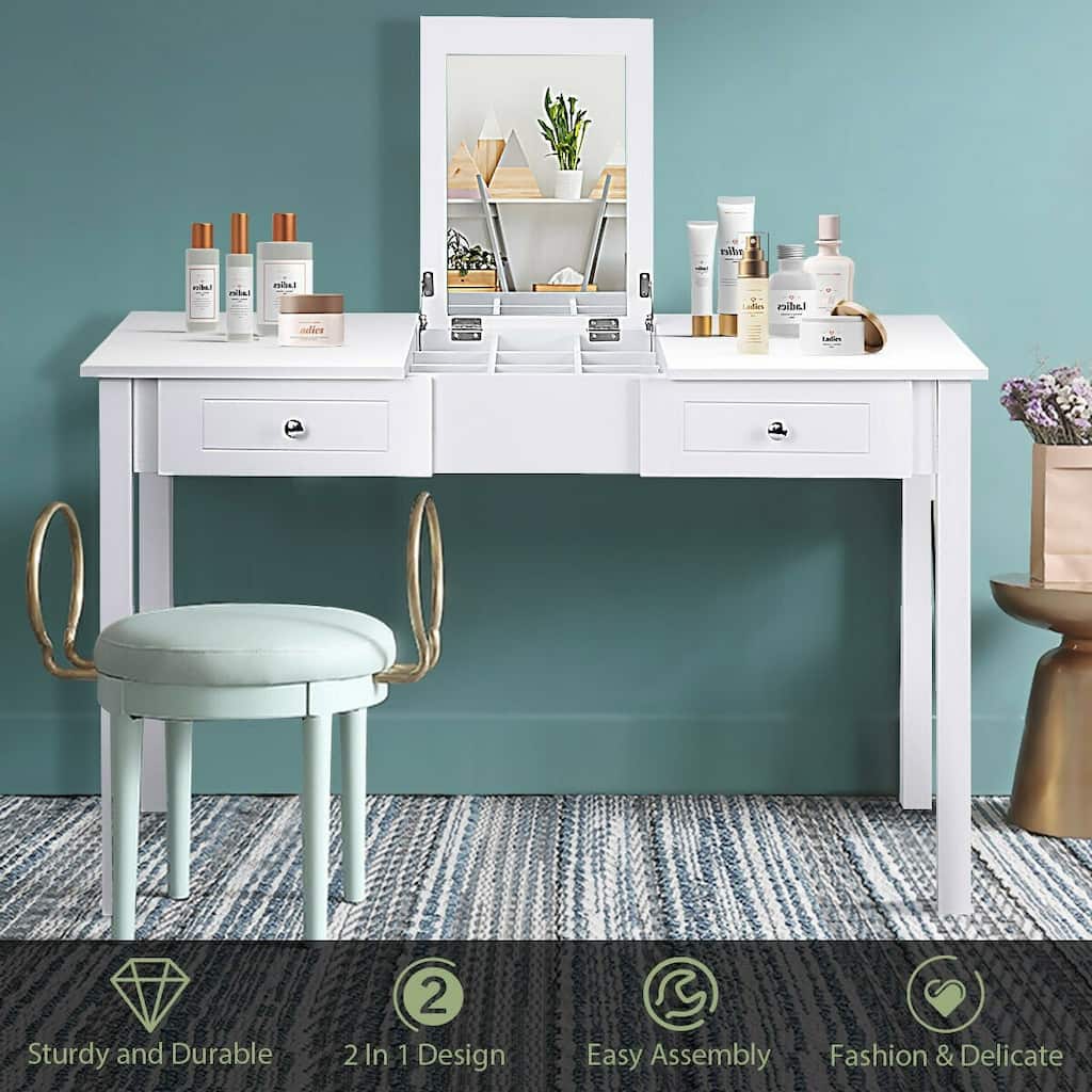 Vanity Dressing Table with 1 Mirror and 2 Drawers - 44" x 19" x 32" (L x W x H)