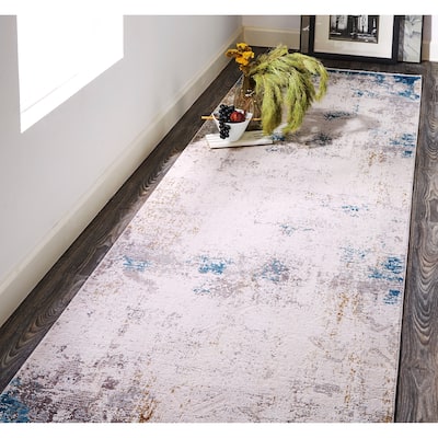 Lindstra Gradient Watercolor Rug, Ivory/Light Blue, Runner