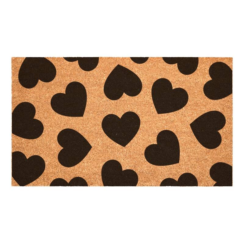HomeRoots 24" X 36" Brown And Black Hearts Outdoor Coir Door Mat - 24.00' X '36.00