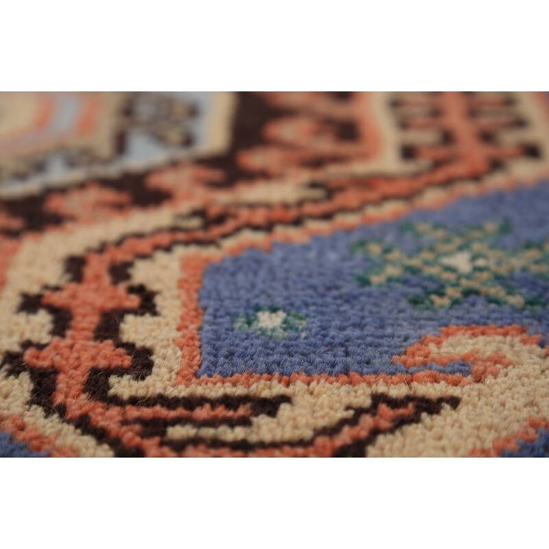 Geometric Kazak Indian Runner Rug Handmade Blue Wool Carpet - 2'6"x 9'10"
