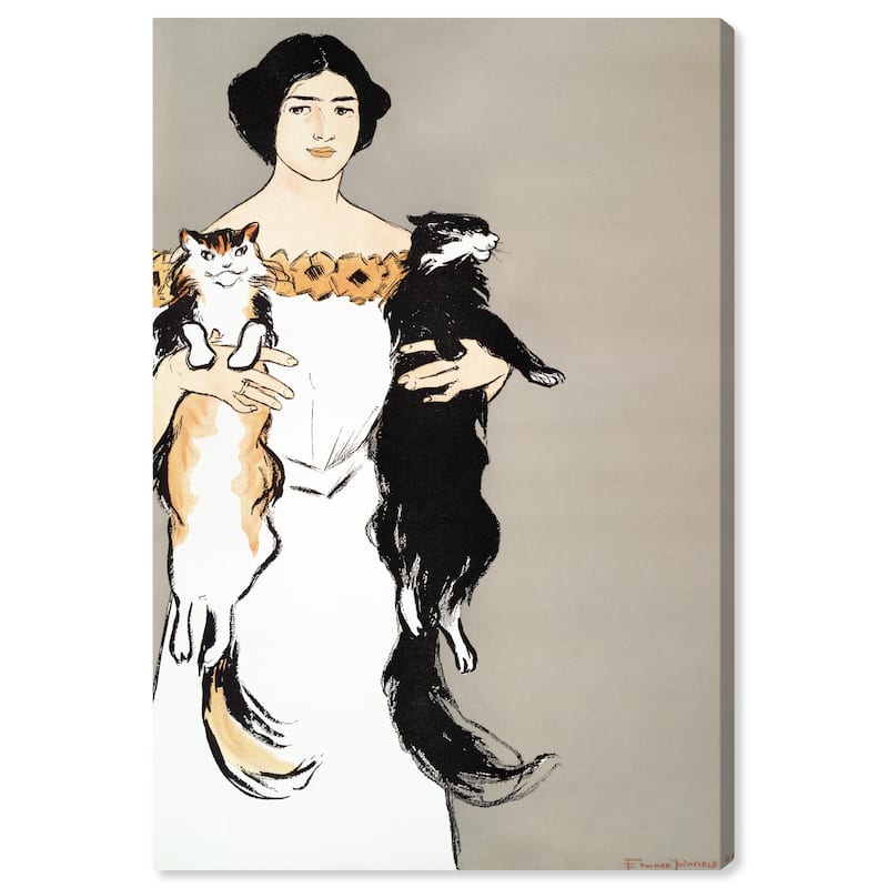 Wynwood Studio Canvas Animals Woman holding cats - Edward Penfield Gray and Modern & Contemporary Wall Art Canvas Print