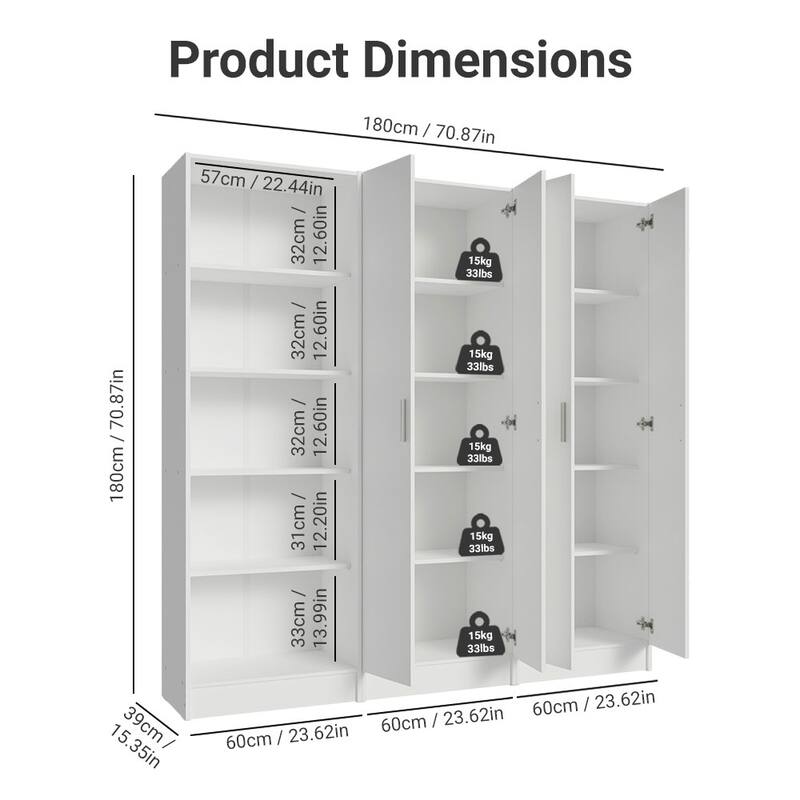 Madesa Wardrobe Cabinet with 6 Doors and 15 Utility Shelves
