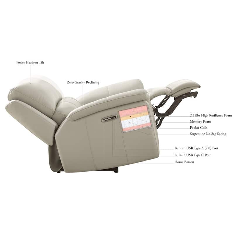 Hydeline Emma Zero Gravity Power Recline and Headrest Top Grain Leather Recliner with Cup Holders