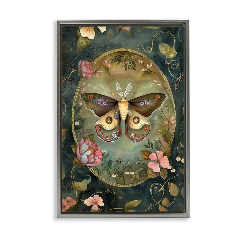 Stupell Ornate Victorian Moth Framed Floater Canvas Wall Art Design By The Dutch Lady - 17 x 25 - Grey