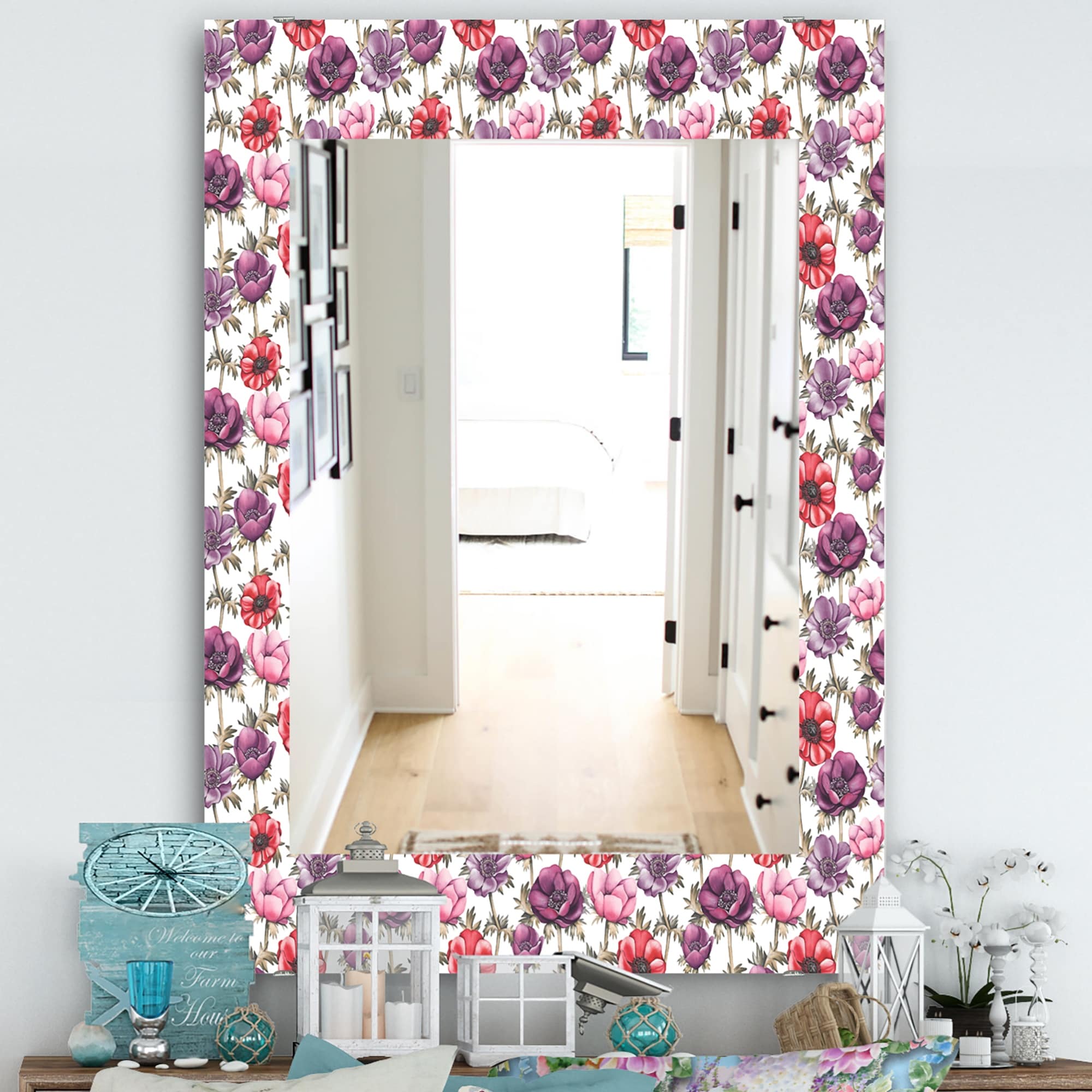 Designart Purple Bloom 2 Traditional Mirror Frameless Bathroom Mirror On Sale Overstock 27978301