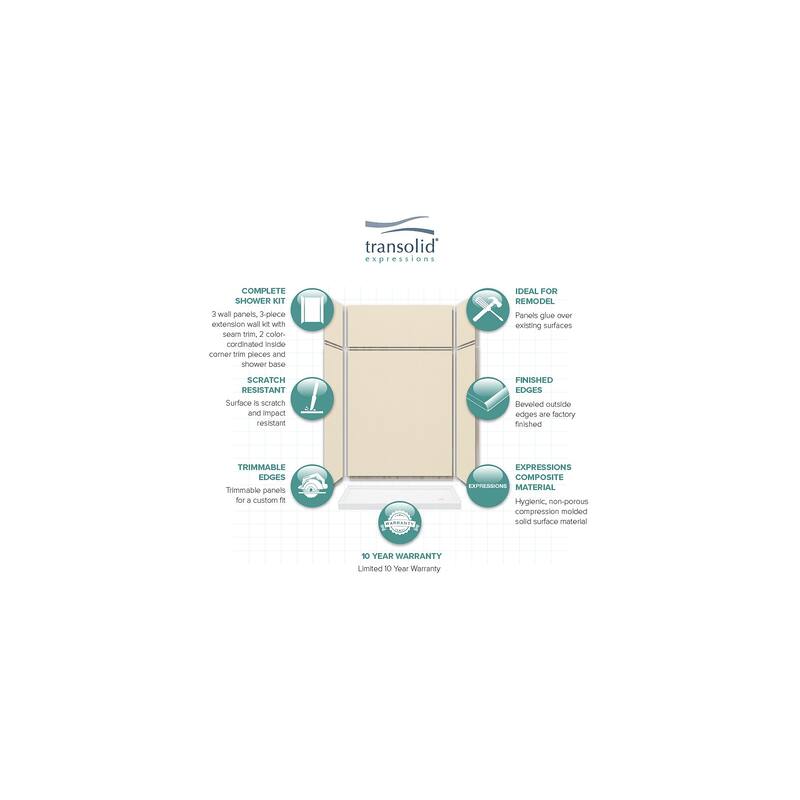 Transolid Expressions 60-in X 32-in X 96-in Glue to Wall Shower Kit - 32" x 60" x 96"